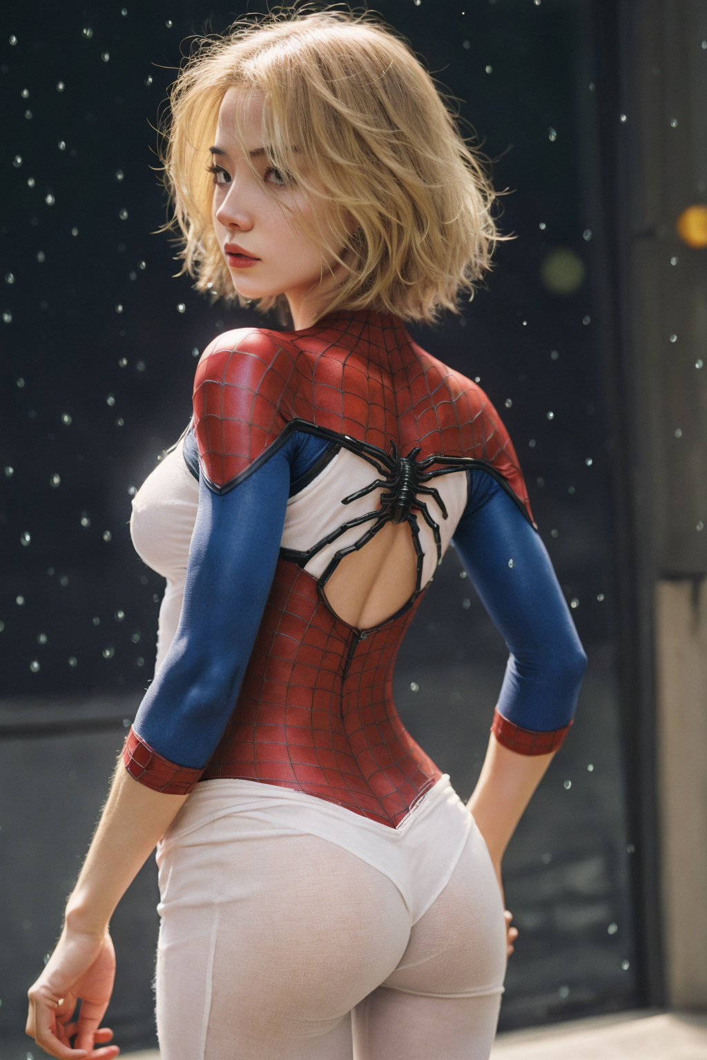 23287-1108768254-, 18 yo girl, white spider man suit, short blunt hair, blonde, beautiful face, rain, masterpiece, intricate detail, perfect anat.png